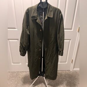 Vintage Newport Harbor Men's Olive Belted Trench Coat Size 46 Large Wool Liner